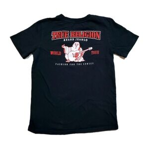 True Religion Boys Size Large Black T-Shirt‎ Buddha Logo Red Horseshoe Graphic